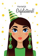 Glamour verjaardagskaart met stijlvol meisje