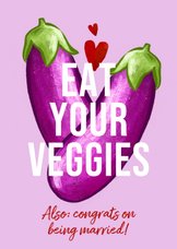 Grappige felicitatiekaart huwelijk 'Veggies' emoji aubergine