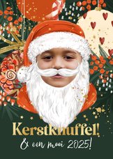 Grappige fotokaart kerstknuffel kerstman kerstbal goud