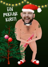 Grappige kerstkaart van kerstman en -boom met foto