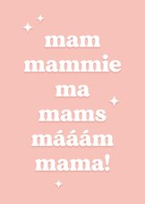 Grappige moederdagkaart in roze typografisch