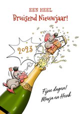 Grappige nieuwjaarskaart met muizen en champagne