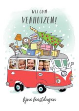 Grappige verhuis kerstkaart met volkswagenbusje en foto's