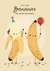 Grappige verjaardagskaart bananen, ballon en confetti