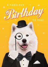 Grappige verjaardagskaart met hond verkleed als gentleman