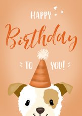 Grappige verjaardagskaart met lief hondje met feestmuts