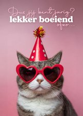 Grappige verjaardagskaart met sarcastische kat met zonnebril