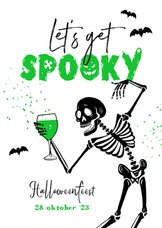 Halloweenfeest let's get spooky skelet vleermuizen wijn