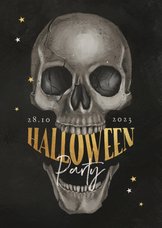 Halloweenfeest uitnodiging eng skull goud zwart donker