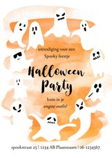 Halloweenfeestje met spooken en oranje waterverf