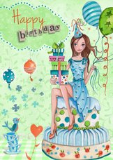 Happy Birthday Girl Cake groen