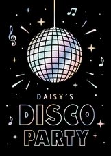 Hippe uitnodiging voor een disco feestje met regenboog folie