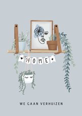 Hippe verhuiskaart met hangplanten, poster en slinger