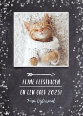 Hipper zwart witte confetti kerstkaart met eigen foto