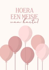 Hoera een meisje felicitatiekaartje met roze ballonnen