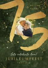 Jubileum uitnodiging75 jaar getrouwd goud groen cijfers