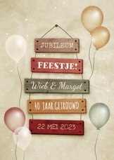Jubileumkaart aanpasbaar met feestelijke ballonnen bordjes
