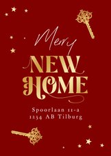 Kerst verhuiskaart merry new home sterren sleutel goud