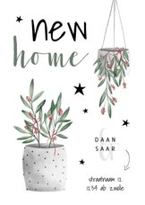 Kerst verhuiskaart new home met planten en sterren