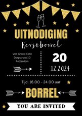 Kerstborrel uitnodiging typografie goudlook