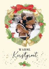 Kerstkaart - illustratie kerstkrans met eigen foto