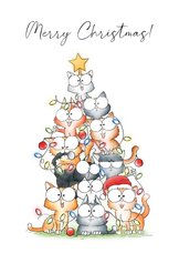 Kerstkaart - Katten gestapeld als kerstboom