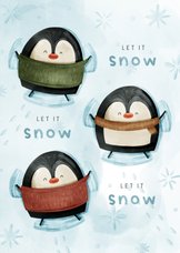 Kerstkaart let it snow pinguïns in sneeuw
