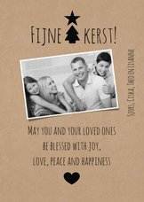 Kerstkaart love, peace and happiness