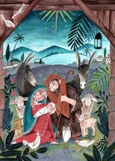 Kerstkaart Maria en Jozef bij het stalletje