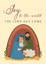 Kerstkaart met baby Jezus, Jozef en maria