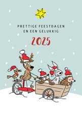 Kerstkaart met dieren en bakfiets