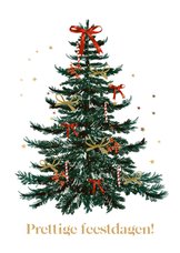 Kerstkaart met illustratie van kerstboom klassiek sterren