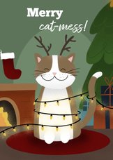 Kerstkaart met kat merry cat-mess