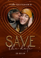 Kerstkaart Save our date met foto en hart op achtergrond