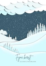 Kerstkaart silhouet landschap blauw-wit
