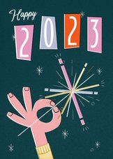 Kerstkaart vuurwerk happy 2023 retro