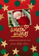 Kerstkaart 'Warm wishes' met foto en sterren