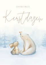 Kerstkaart winter met een konijn ijsbeer en vogeltje