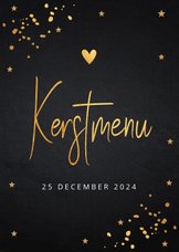 Kerstmenukaart zwart goudlook confetti