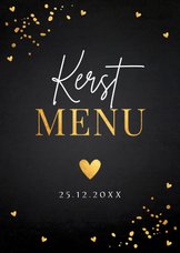 Kerstmenukaart zwart goudlook hartjes