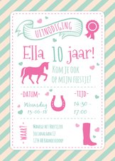 Kinderfeest uitnodiging voor een paarden feestje - roze 