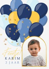 Kinderfeestje blauw & gele ballonnen met gouden sterconfetti