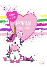 Kinderkaart vrolijke kaart met een unicorn en hartjes