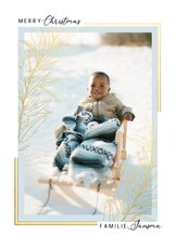 Klassieke fotokaart kerst met grote foto kader en gouden tak