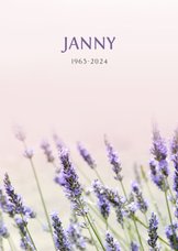 Klassieke rouwkaart met zomerse foto van lavendel 