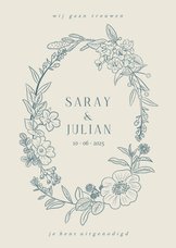 Klassieke trouwkaart met geïllustreerde bloemenkrans