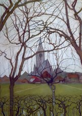 Kunstkaart van Piet Mondriaan. Kerk in Winterswijk