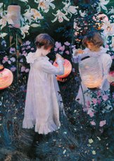 Kunstkaart van Singer Sargent. Kinderen met lampionnen
