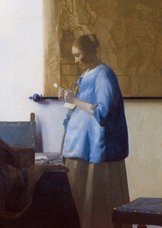 Kunstkaart van Vermeer. Vrouw die een brief leest