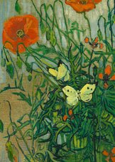 kunstkaart van Vincent van Gogh. Vlinders en klaprozen